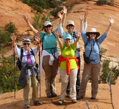 AdventureWomen hiking in SW Utah during October's Breast Cancer Awareness month.