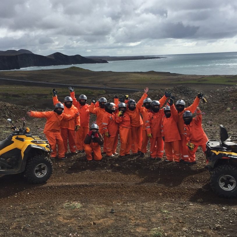 Women celebrating after their ATV ride in Iceland with AdventureWomen