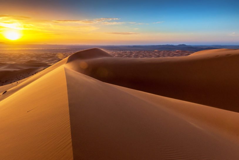 Beautiful sunrise over the dunes at Erg Chebbi Sand Dunes, Morocco,North Africa
