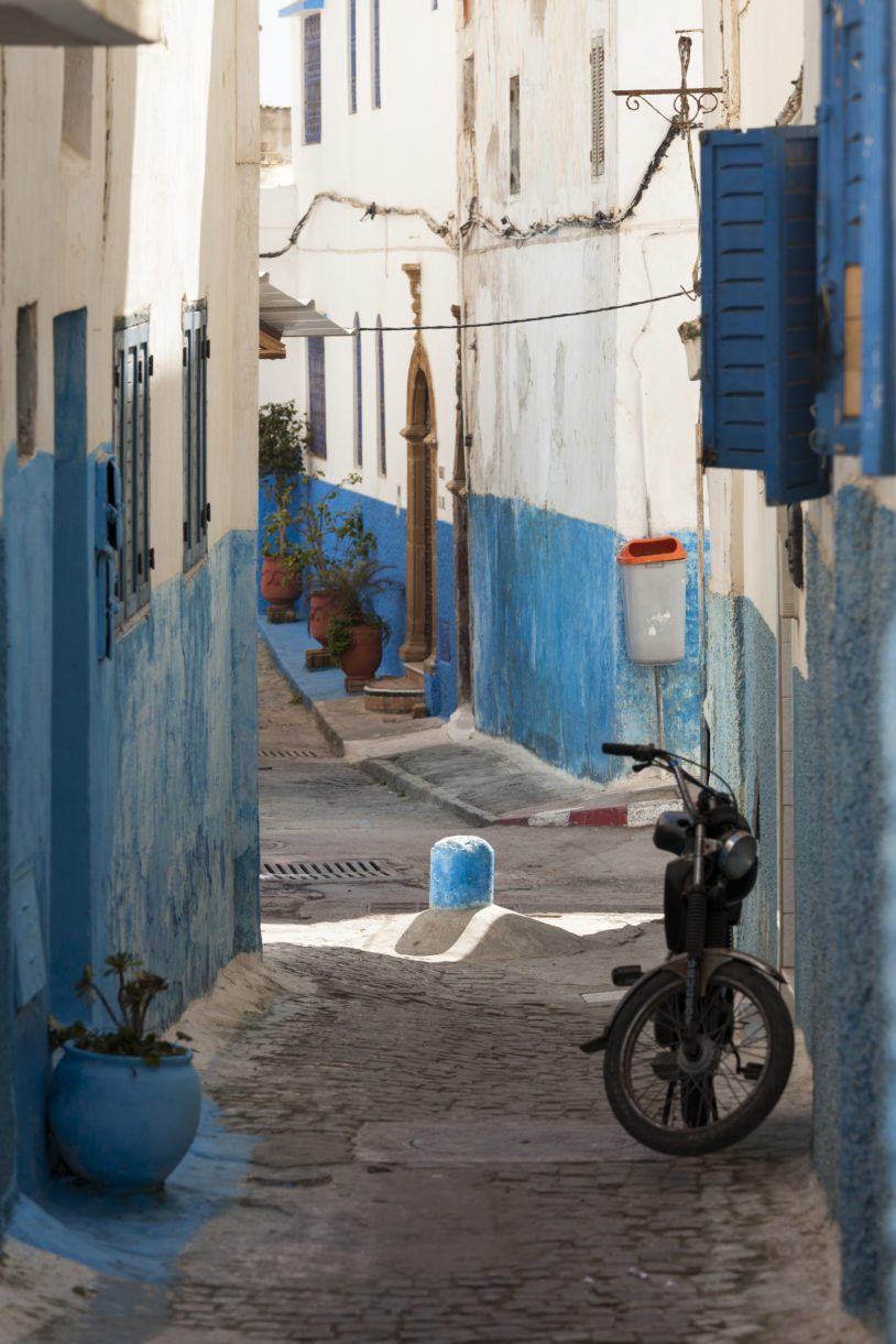 A motor bike in the narrow alleyway of Kasbah Oudaya