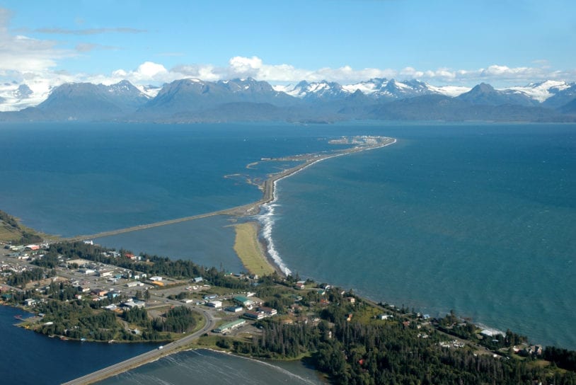 Aerial view of Homer Spit women adventures