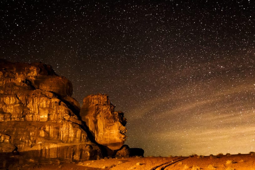 Starry sky on desert of Wadi Rum women trips