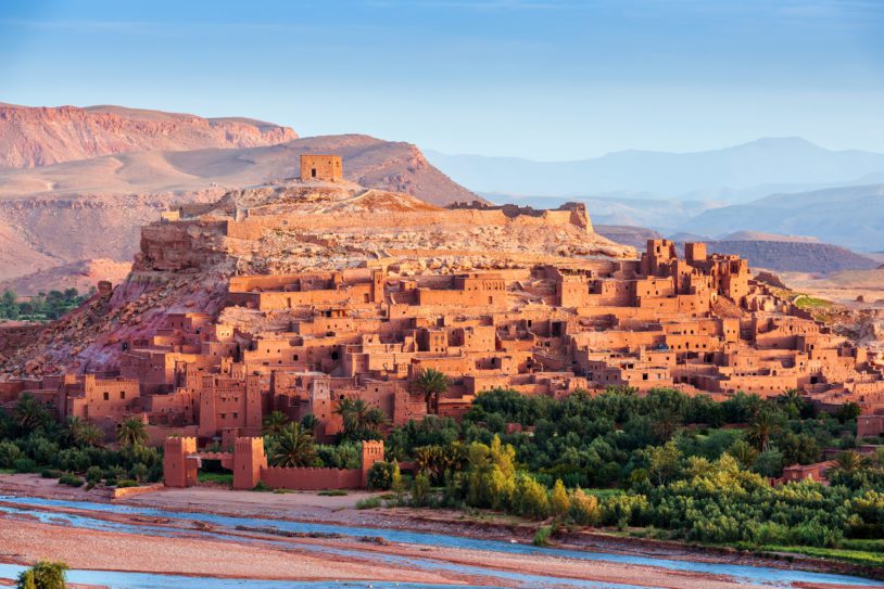 Ouarzazate on the edge of the Sahara desert in Morocco. Taken as dawn broke. Famous for it use as a set in many films such as Lawrence of Arabia, Gladiator, Jewel of the Nile, Kingdom of Heaven, Kundun and Alexander North Africa.