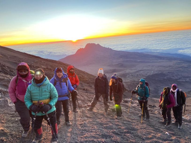 Group of Adventure Women at sunrise on Kilimanjaro