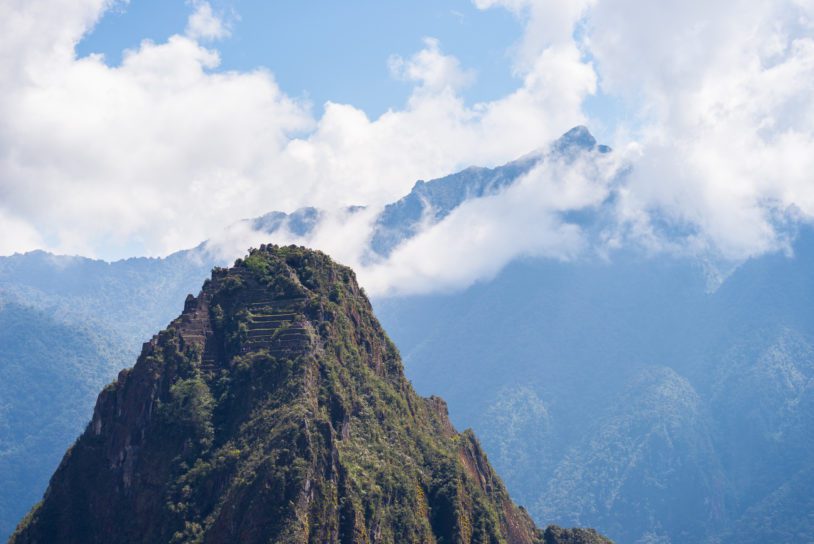 Wayna Picchu mountain peak over Machu Picchu, Peru
