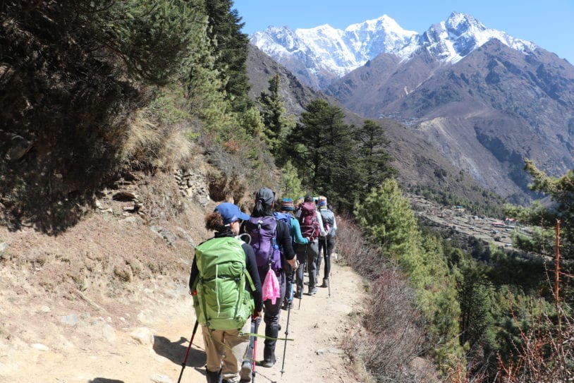 Female hikers on their trek to Everest Base Camp with AdventureWomen