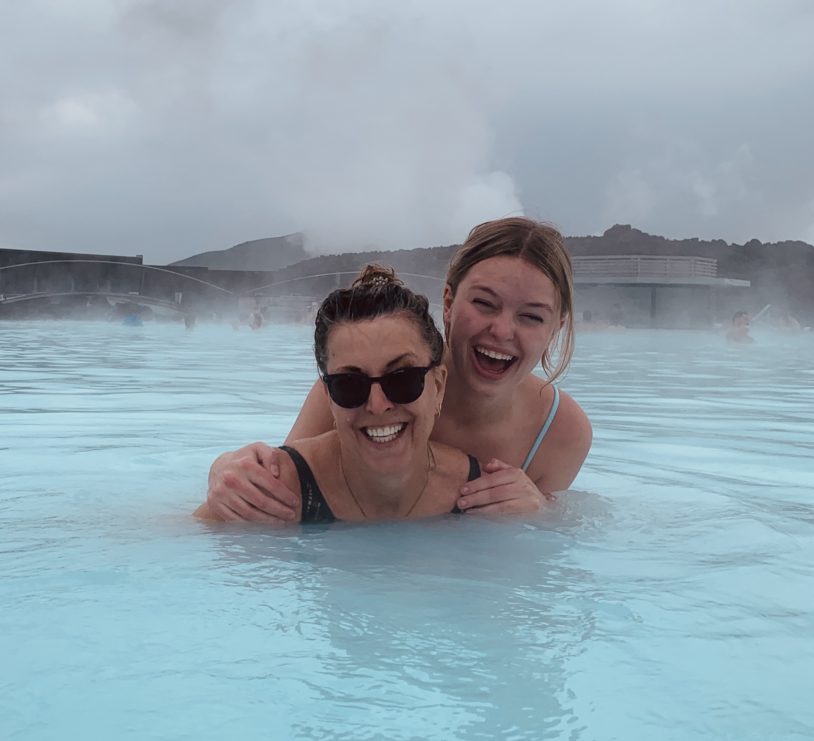 Mother and daughter laughing at Blue Lagoon thermal pools