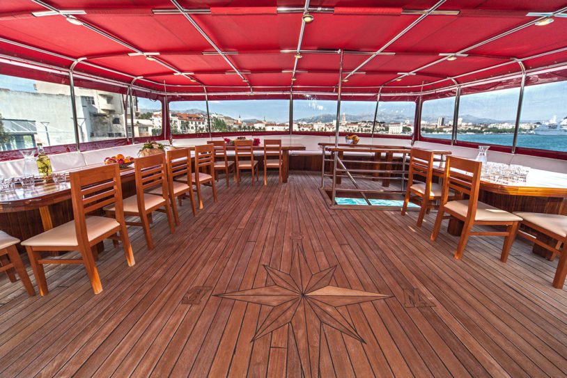 Outdoor restaurant on ship deck