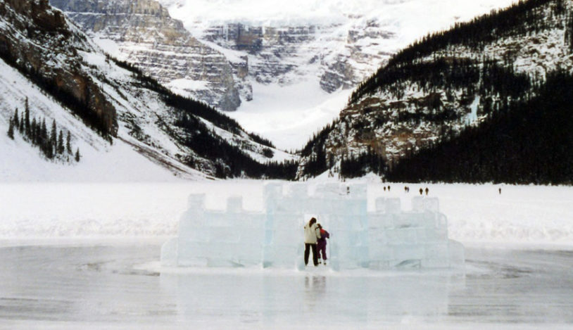 Lake Louise winter activities on ice covered lake