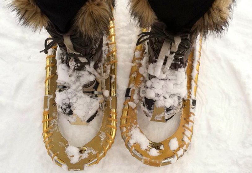 Furry snow boots and snow shoes ready to go