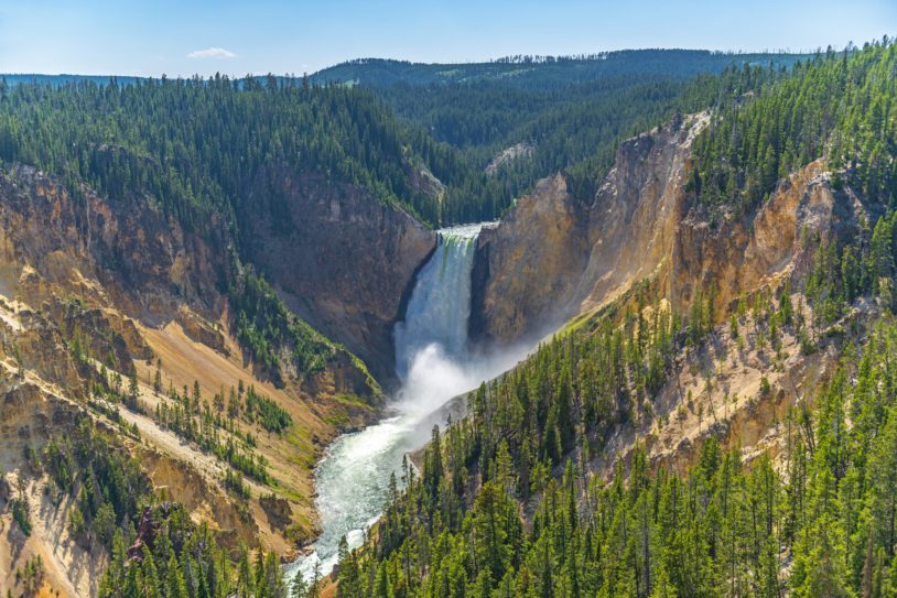The majestic Grand Canyon of the Yellowstone with the Lower Falls and Yellowstone river, Yellowstone national park, Wyoming,
