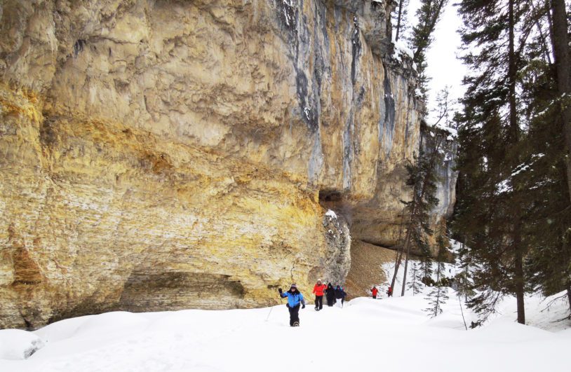 Group of women exploring by snowshoe