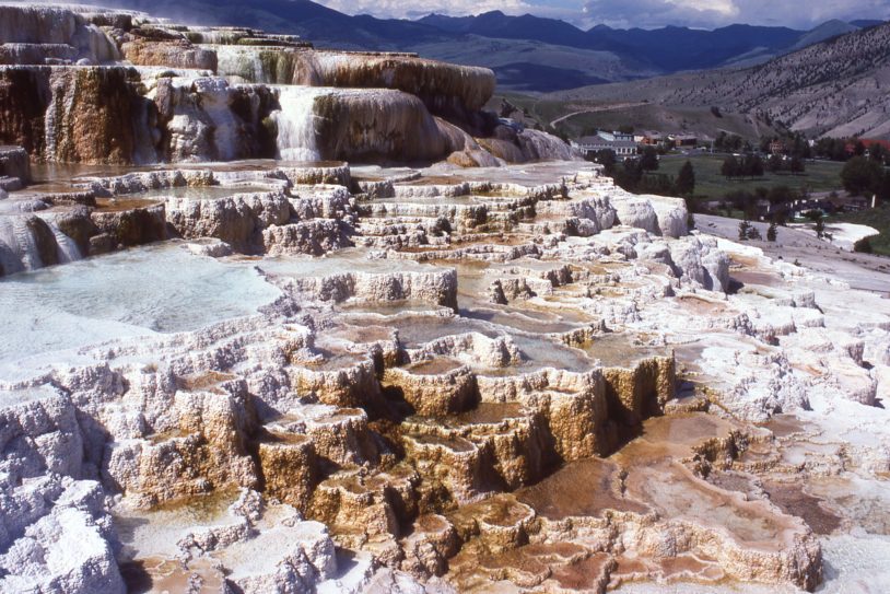 Mammoth Hot Springs Yellowstone National Park Wyoming showing geothermal pools and travertine