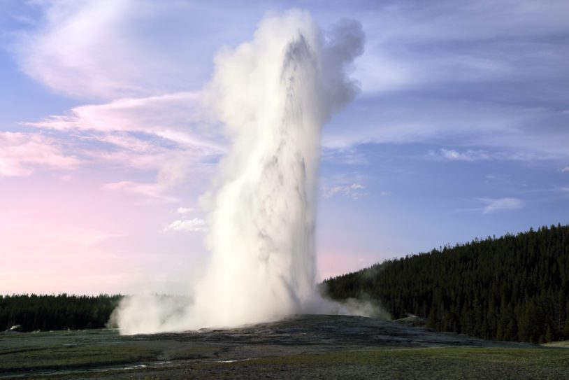 Most popular geyser in the world, the Old Faithful geyser in the Yellowstone National Park.