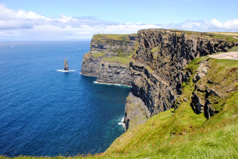 Striking cliffs meet the sea edge along the coast of Ireland