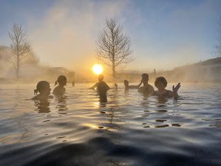 Silhouettes in a Thermal pool in iceland